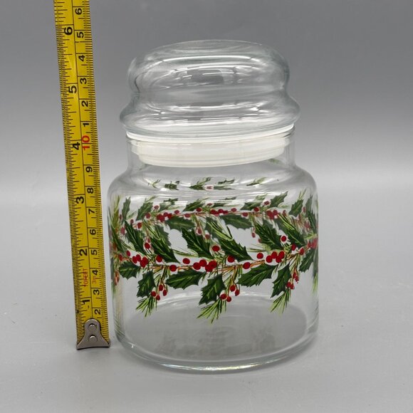 Vintage Christmas Libbey Holly & Winter Red Berries Glass Candy Jar - Picture 4 of 5